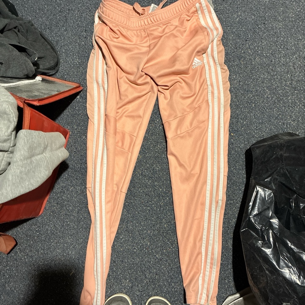 Adidas Kids Peach Joggers with White Stripes